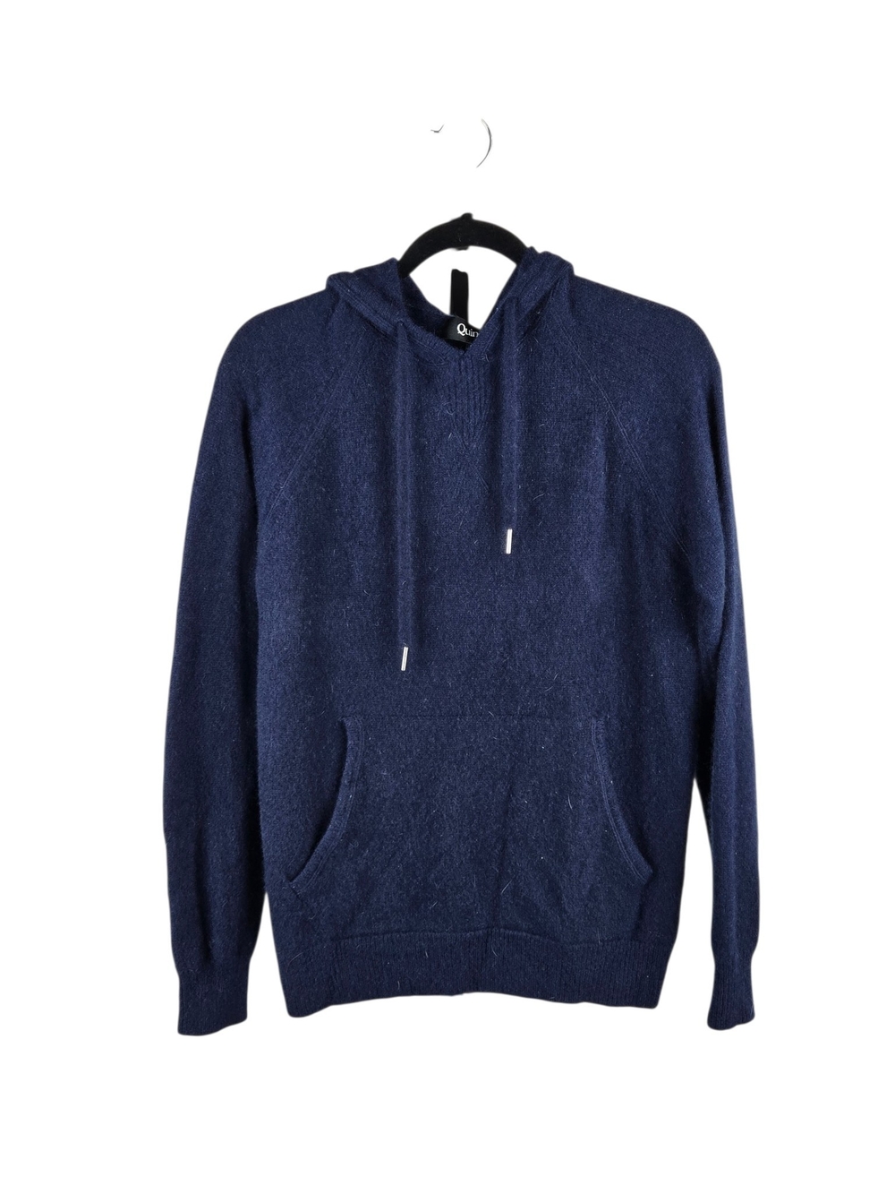 Quince Mongolian Cashmere Pullover Hoodie Kangaroo Pocket Navy Large
